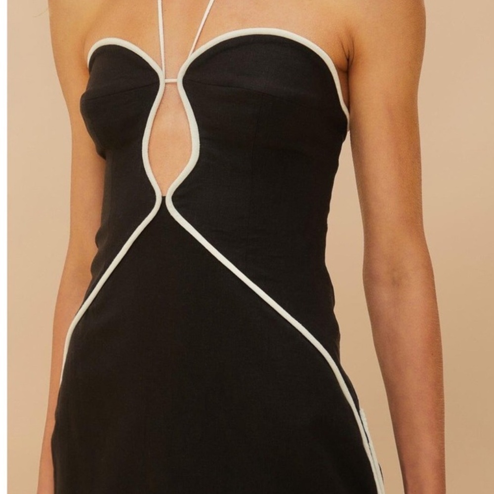 FARM RIO New - L Black White Cut Out Midi Dress  Linen Blend Halter - Picture 3 of 8